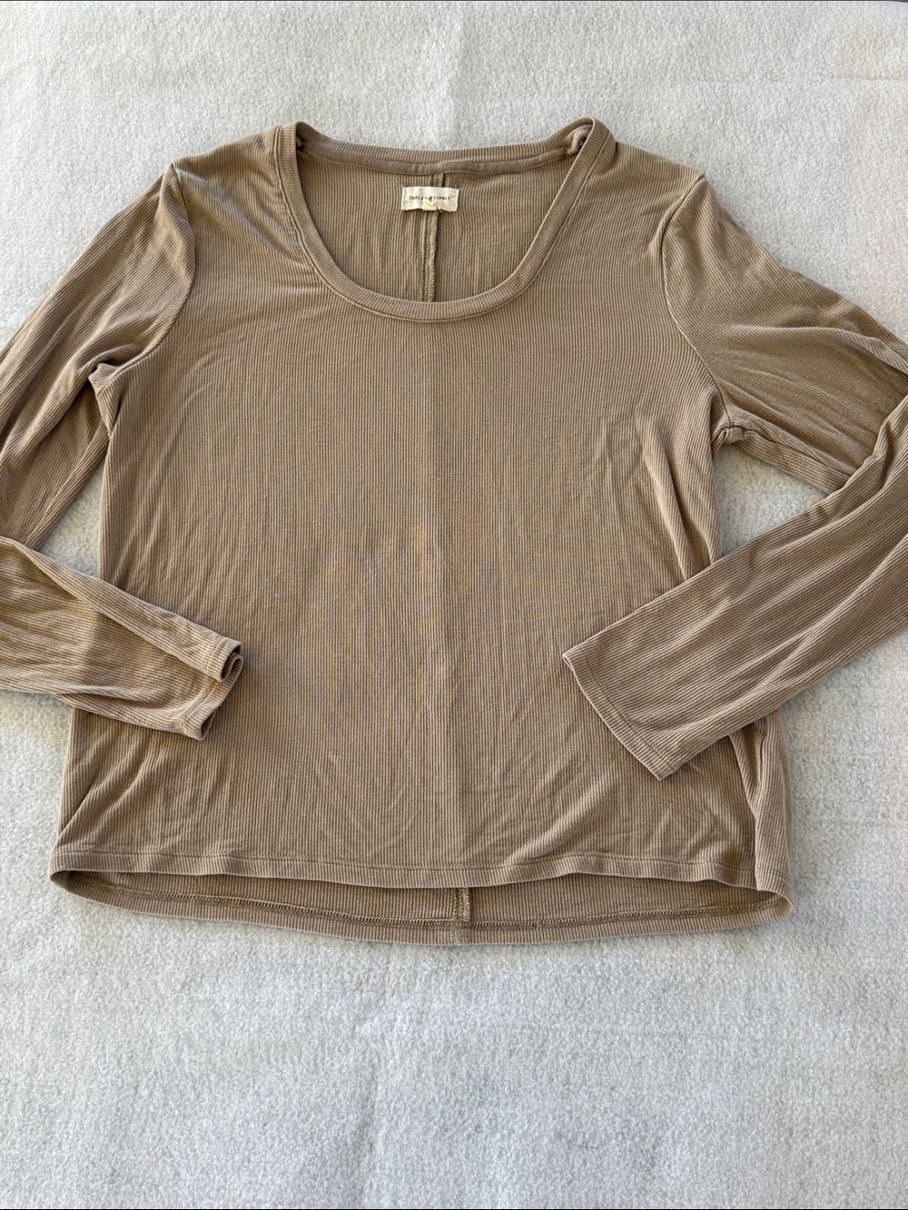 Women's Thread and Supply long Sleeve Ribbed Scoop Neck Top - Taupe